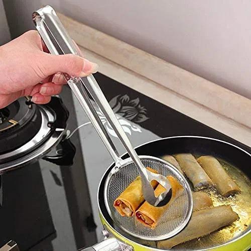 2-in-1 Stainless Steel Oil Frying Tong & Spoon – Multifunctional Kitchen Cooking Tool