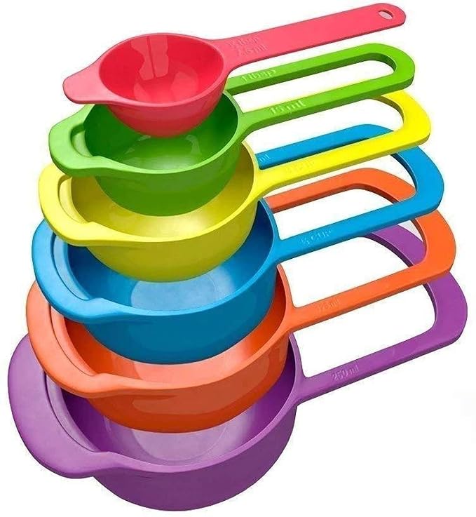 Measuring Cups and Spoons Set – 6-Piece Rainbow Coloured Baking &amp; Cooking Kitchen Tools