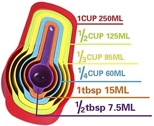 Measuring Cups and Spoons Set – 6-Piece Rainbow Coloured Baking &amp; Cooking Kitchen Tools