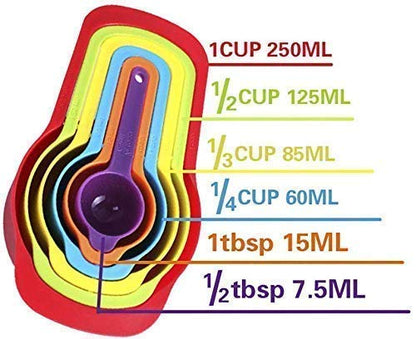 Measuring Cups and Spoons Set – 6-Piece Rainbow Coloured Baking &amp; Cooking Kitchen Tools