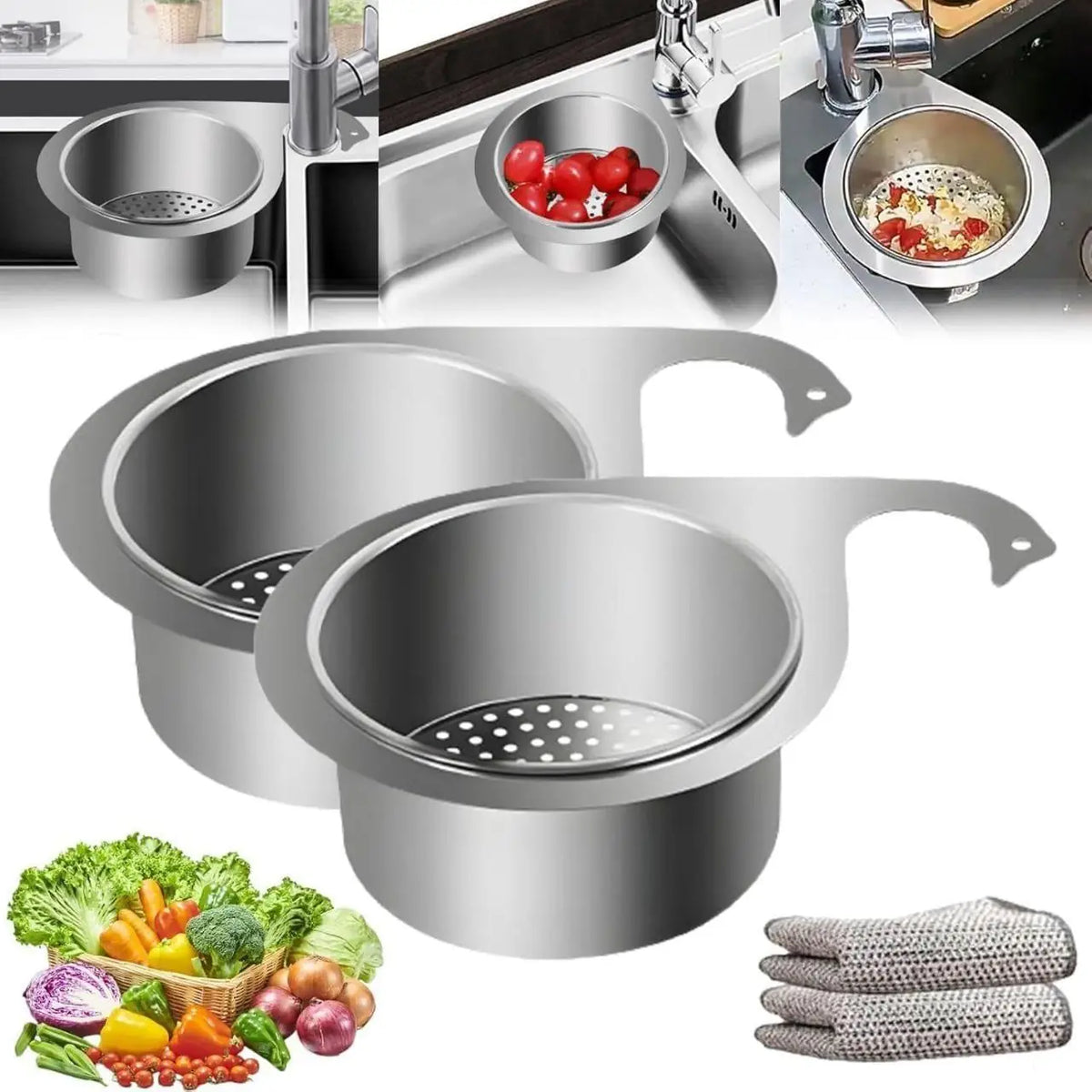 Stainless Steel Swan Sink Strainer Drain Basket – Kitchen Vegetable &amp; Fruit Washing Bowl