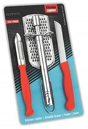 4 in 1 Combo Offer of Daily Use Utility Multipurpose Kitchen Set (4 Pcs Set of 1 Peeler, 1 Cheese Grater 1 Gas Lighter &amp; 1 Knife)