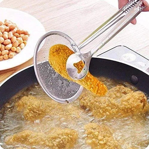 2-in-1 Stainless Steel Oil Frying Tong &amp; Spoon – Multifunctional Kitchen Cooking Tool